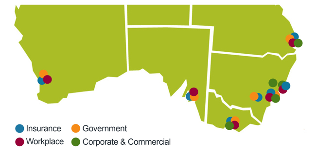 Map of Sparke Helmore expertise by office location Map of Sparke Helmore expertise by office location