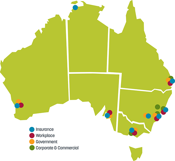 Map of Australia showing Sparke Helmore offices and services